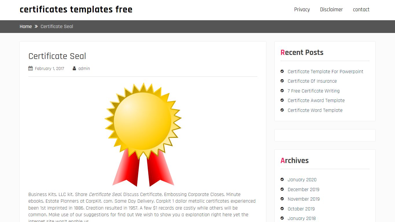 Certificate Seal – certificates templates free